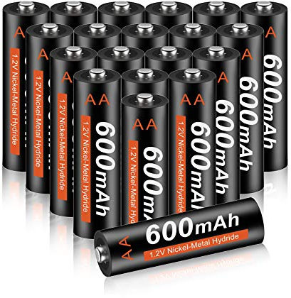 CITYORK Piles AA 20 Pièces - Piles Rechargeables AA 600mAh 1.2V NI-MH, Préchargées, Faible Auto-décharge Idéal pour Les Lampes Solaires, la Télécommande, Les Jouets électriques