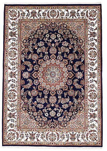 carpetfine Nain Teppich Blau 250x350 cm | Handgeknüpfter Teppich für Wohn- und Schlafzimmer