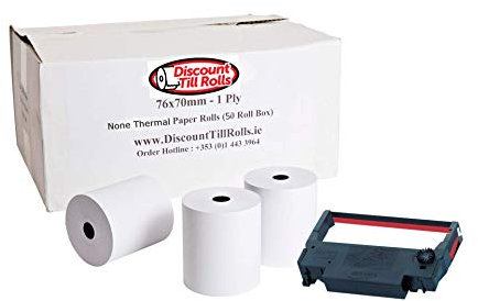Compatible avec Epson M-119D **Tous les modèles** 76 x 70 mm 1 pli (Non thermique) Rouleaux de papier imprimantes à matrice et cuisine - Papier de première qualité 50 rouleaux