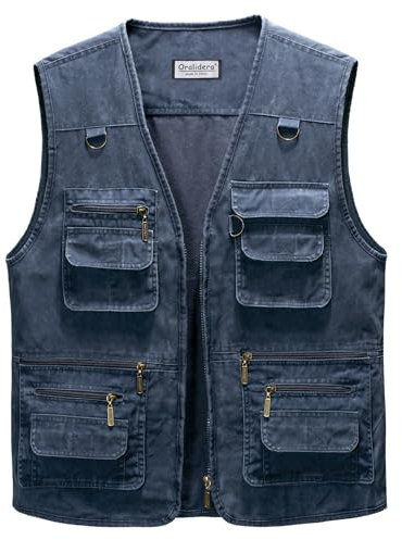 Oralidera Herren Outdoor Weste Freizeit Jacke Leicht Safari Weste mit Reißverschluss Jagd und Angler Fotografie Wandern Weste Anglerweste mit Vielen Taschen, Blau, 4XL