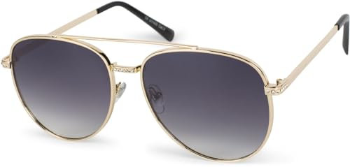 styleBREAKER Damen Piloten Sonnenbrille mit Strass Applikation, getönte Polycarbonat Gläser und Metall Gestell 09020119, Farbe:Gestell Gold/Glas Grau Verlauf