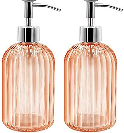 2er Pack Seifenspender Glas mit Pumpe, 400ml Flüssigseifenspender für Spülmittel, Shampoo und Lotion, Nachfüllbar Seifenspender für Küche, Bad, Waschküchem (Bernstein)