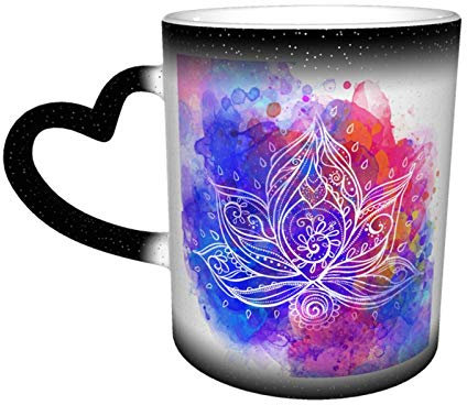 Oaieltj Divertido calor cambiante tazas, flor de loto ornamental personalizada calor sensible color cambiante taza taza de té de leche tazas de café mágicas