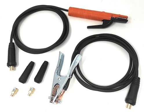 ELCAN Porte-électrode Professional 300A et pince de masse avec 3 mètres de câble en aluminium de 16 mm2 chacun avec connecteurs 35-50 montés et 2 connecteurs 10-25 supplémentaires…