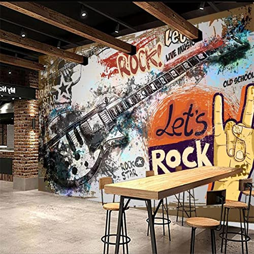 Graffiti Gitarre Rock Thema Tapete 3D Musik Bar Ktv Industriedekor Hintergrund Wandbild Tapete 3D TV Wandbild Tapete Wanddekoration fototapete 3d Vlies wandbild Schlafzimmer-430cm×300cm
