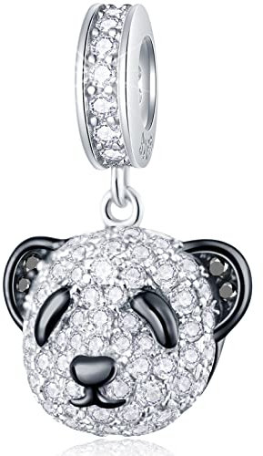 Funkelnde Panda Bär Kopf Anhänger Charms, fit Pandora Weihnachten Tier Armband, 925 Sterling Silber Pave Pandabär Kopf CZ Bear Perlen, Geschenke für Oma/Beste Mama/Freunde/Schwester
