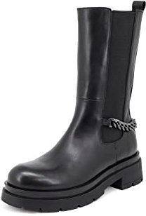 QUEEN HELENA Stivali Chelsea con Plateau Stivaletti di Pelle con Tacco Basso Donna S278 (Nero, Numeric_36)