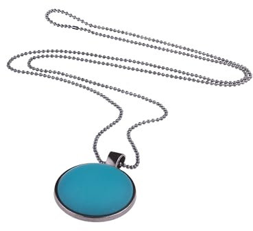 Adi-Modeschmuck lange Damenkette 'Freya', 25mm Polaris Cabochon in einem schwarzen Anhänger, zarte schwarze Kugelkette, handgefertigt in Berlin (Petrol)