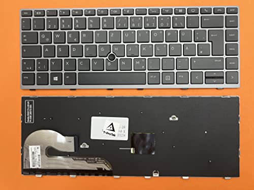 T-ProTek DEUTSCHE-Tastatur Schwarz, Silber Rahmen,Trackpoint für HP EliteBook 840 G5 3ZG73EA