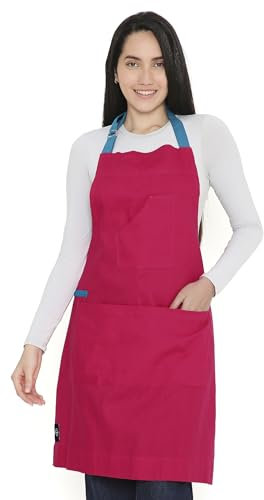Encasa Grembiule Cucina Uomo e Donna | 68x85 cm | Made with Cotone - With Tasche e Porta Asciugamano - Ideale per Casa e Ristorante - Rosa caldo