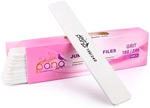 PANA Lot de 10 limes à ongles émeri double face Jumbo pour manucure, pédicure, ongles naturels et acryliques – Blanc (grain 180/240)