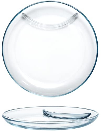NUTRIUPS Assiette divisée en verre de 25 cm pour adultes, 5 sections de contrôle des portions, ensemble de plaques de régime, assiette à portion carrée pour perte de poids (assiette divisée de 25 cm)