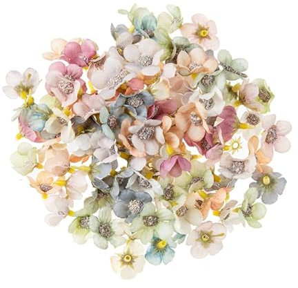Künstliche Blumen,100 Stück Mini Seidenblumen Gefälschte Blumenköpfe Bunt Kunstblütenkopf für DIY Bastelkranz Hochzeit Hausgarten Dekoration Mehrfarbig 2 cm