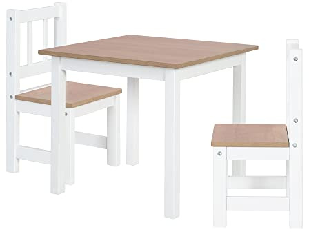 roba Ensemble Table et 2 Chaises Enfants Woody - Plateau et assises en Aspect Bois - Résistants aux Rayures - pour Filles et Garçons de 2 Ans et Plus - Blanc
