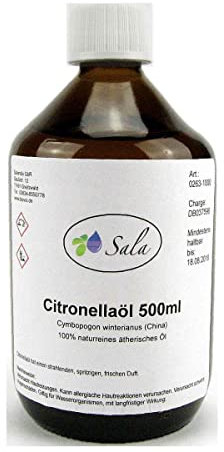 Sala Citronellaöl Aroma ätherisches Öl naturrein (500 ml Glasflasche)