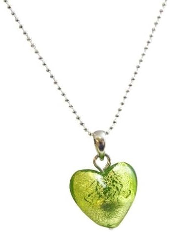 Collana cuore verde lime fatta a mano in vetro di Murano in argento sterling, 45 cm