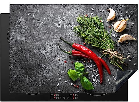 KitchenYeah© Copri Piano Cottura 75x52 cm Coprifornelli Tappetino per Induzione Fornello Tutto per la Cucina Pepe - Erbe - Spezie - Calcestruzzo