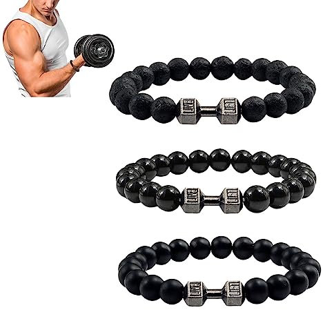 NAKEAH Gymheads Hantel-Armband für Männer und Frauen, Naturstein-Perlen-Set (J)