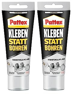 Pattex Kleben statt Bohren Kristallklar, Montagekleber für kristallklare Verklebungen, Baukleber für alle Materialien, Universalkleber für innen & außen, 2x90g
