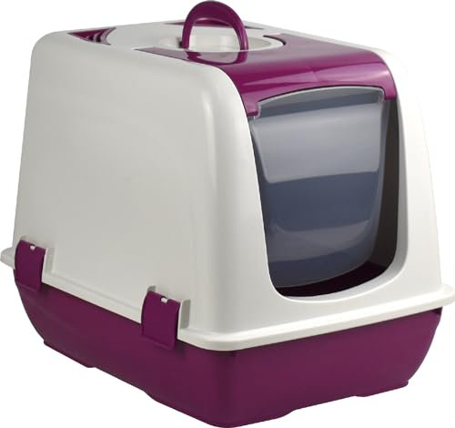 Cat Litter Box Closed Toilet With Clear Door Flap (Dark Purple)