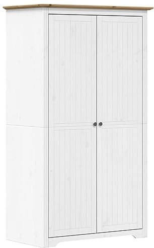 KOIECETA Kleiderschrank BODO Massivholz Kiefer (Weiß+Braun, 101 x 52 x 176,5 cm)