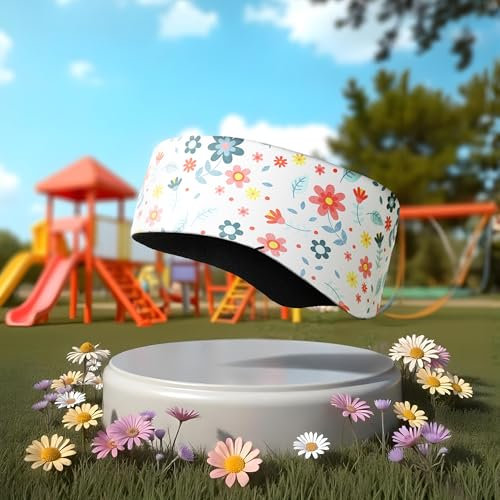 Fleece KINDER Stirnband, 6 Monate - 2 Jahre, Warm für eisige Temperaturen mit Ohrenschützer für Spielplatz und Freizeit (Weiß_Blumen)