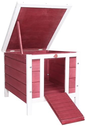 PawHut Wooden Rabbit Hutch Outdoor, Guinea Pig Hutch, Rabbit Hideaway, Cat House, Bunny Cage Small Animal House 51 x 42 x 43 cm, Red