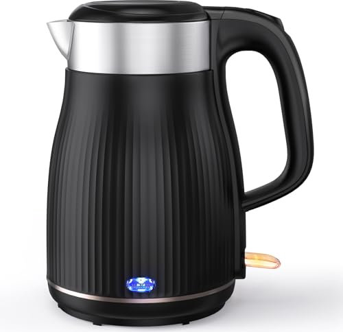 OMISOON Bollitore Elettrico 1.8L, Bollitore Elettrico Piccolo Mantenere caldo a 65°C, Spegnimento Automatico, Acciaio Inossidabile, Base di rotazione a 360°, 1500W-1800W, Nero