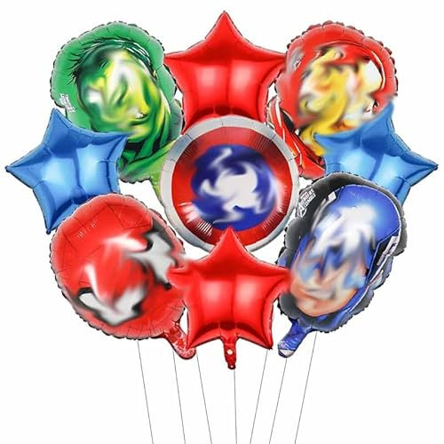 9 Stück Cool Anime Kinder Ballons,Cartoon Film Ballon Thema Party Set,Aluminiumfolie Ballon Dekoration Karikatur Ballon,Rote Blaue Sterne Festival Themen Party Kinder Geburtstags Ballon Schmücken