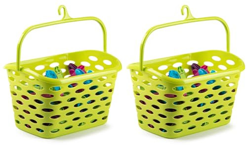 Acan Tradineur - Pack de 2 Cestas para pinzas con gancho en la asa - Fabricado en plástico - Artículo de limpieza - 21 x 26 x 15 cm - Color Verde