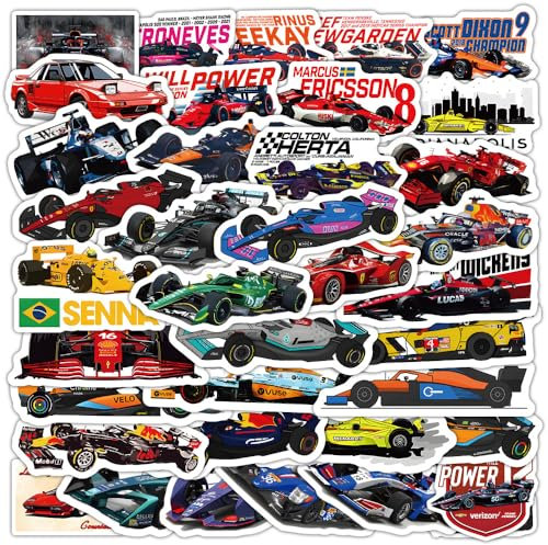 50 Stück Rennen Aufkleber Pack Sportwagen Sticker Set wasserdichte Vinyl Sticker für Laptop Kinder Autos Motorrad Fahrrad Skateboard Gepäck Koffer Computer Aufkleber Graffiti Decal