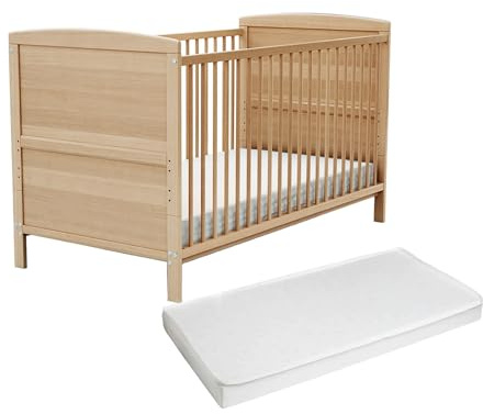 At4 - Verstellbares Babybett aus Holz ESSENTIEL mit Matratze Weiß 70 x 140 cm (Beige)
