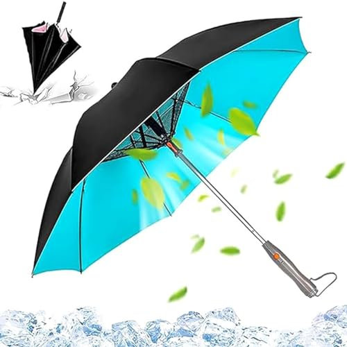 Umbrella With Fan And Mist, 3 In 1 Umbrella With Fan, Sun Umbrella with Fan and Mist Spray, Umbrella With Fan And Water Spray, USB Rechargeable Portable Umbrella,Blue