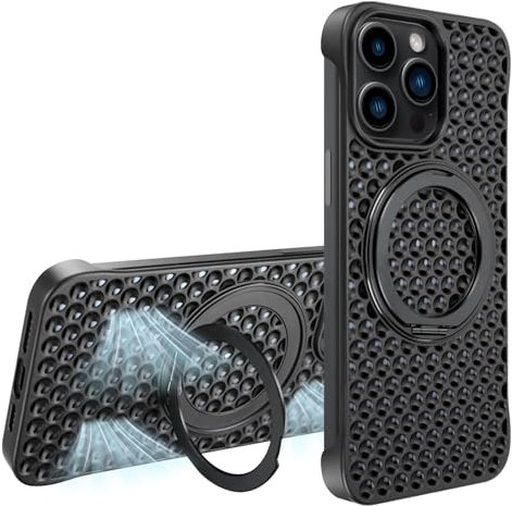 aidvaia Frameless Phone Case with Heat Dissipation Compatible with iPhone 13 Pro Magnetic Case (Magnetic Ring Phone Stand) Effective Cooling Down Protective Phone Black Case