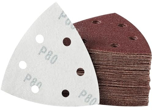 MIDO Professional Abrasive Triangle Sanding Pads 50 Pcs 93 mm 80 Grit Detail Sander Pads 6 Holes Sanding Sheets Sander Sandpaper Hook and Loop Sander Pad