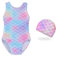 Costume da Bagno per Ragazze, Costume Piscina Bambina con cuffia da nuoto,Costume Intero Bambina Sirena, Bikini da Spiaggia Ragazze, Estivo Senza Manica Costume da Bagno per Spiaggia Estate, 110