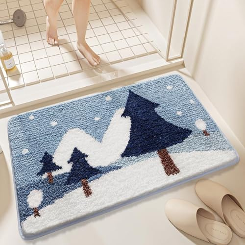 Trlyane Weihnachts Badematte 50x80cm, rutschfest Saugfähig, Winter Deko | Festliche Winterstimmung, Flauschig Und Weich, Rutschhemmende Rückseite, Maschinenwaschbar, Für Bad Dusche Eingang