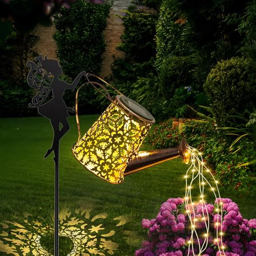 GLOBAL GOLDEN Solar Watering Can Light, LED Solar String Lights Waterproof Dual Mode Water Can Lights for Garden Patio Yard Pathway Lantern Plant Decoration (Snowflakes)