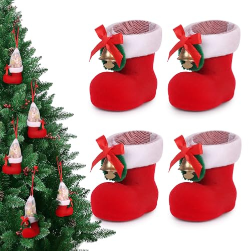 4pcs Weihnachten Süßigkeiten Stiefel Mini Tote Bag Xmas Crackers Gunst Taschen Korb Kamin Strumpf Schokolade Rot Student Schuhe Beflockung