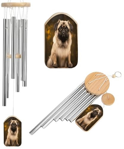 Windspiel aus Aluminium, Motiv: Mops, Hund, bedruckt, Windspiel, Geräuschmacher, Dekoration für Terrasse, Garten, Hof, Innenbereich, Windfänger