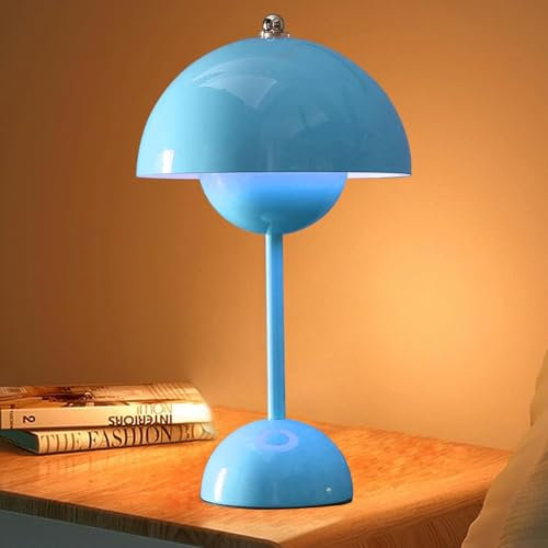 MeYuxg Pilz Lampe, Flowerpot Lampe mit 3 Helligkeitsmodi, Led Tischleuchte Kabellos, Tischlampe Pilz, Tischlampe Kabellos Dimmbar, Akku Tischlampe Aufladbar für Schlafzimmer, Büro, Restaurants (Blau)