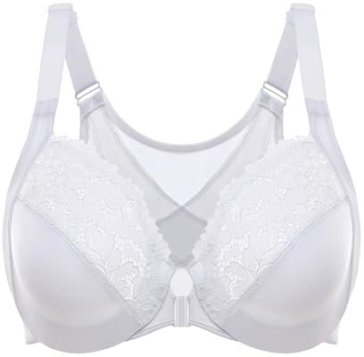 Delimira Women's Front Fastening Bras Posture Lace Underwire Unlined Full Coverage Plus Size White 42E