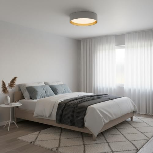 Alpinaluz LED-Deckenleuchte Ø40 cm 30W Weißer Textilschirm mit Goldfarbenem Reflektierendem Innenraum Dimmbares CCT 3000K/4000K/6000K Elegantes Design für Wohnzimmer Schlafzimmer