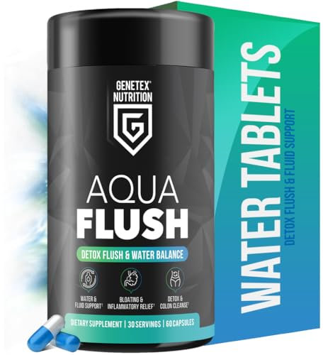 GENETEX Aqua Flush Water Balance Tablets, Detox Colon Cleanse, Water Support, Bloating, Cystitis and UTI Relief, Restore Electrolytes x 60 Capsules