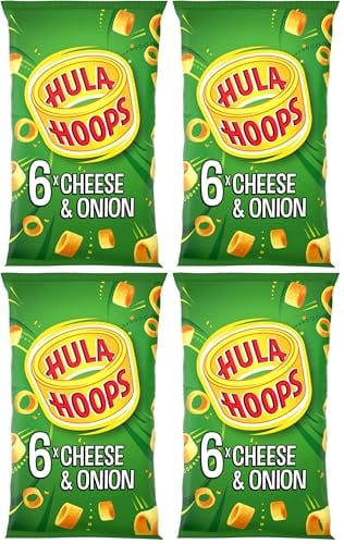 Hula Hoops - CHEESE & ONION Multipack 6 x 24g Bags - Deliciously Crunchy Potato Rings - Completely free from artificial flavours, colours and MSG, Suitable for Vegetarians. (Pack of 4)