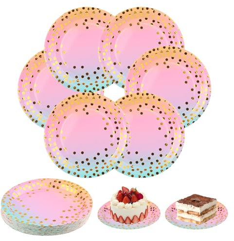 HJJMN 50 Pezzi Piatti Carta Colorati, Stoviglie per Feste 18CM, Stoviglie Usa e Getta Compleanno, Piatti Carta USA E Getta Rotondi Per Matrimoni, Compleanni, Feste e Picnic(stile 2)