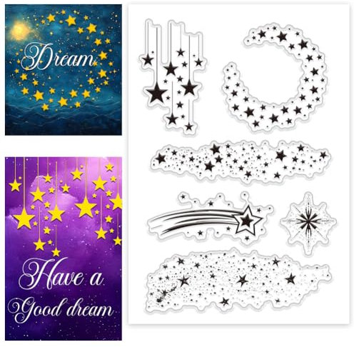 PH PandaHall Weihnachten Star Clear Stamps Sterne Rand Silikonstempel Star Backbround Gummistempel Feuerwerk Transparenter Stempel für Weihnachtskarten und Fotoalbum Scrapbooking 16x11cm