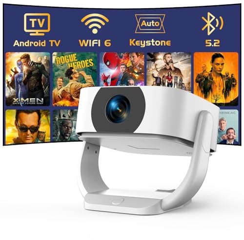 4K Support Outdoor Smart Projector with WIFI 6 and Bluetooth 5.2 with Apps Built-in , Native 1080P Mini Wireless Projector, 360° Rotatable, Electric Focus & Auto Keystone, Android Movie Projector