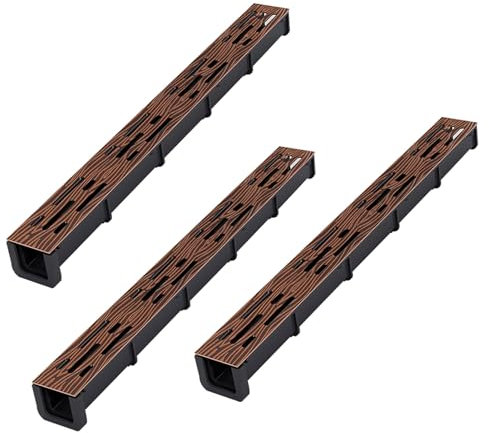 Dailify Entwässerungsrinne 3er-Set Rinnenentwässerungssystem 5 cm Breit, Schmal Brunnen Abwasserkanal-Abflussabdeckung, Holzmaserungsoberfläche Schmaler Regenrinnen-Wasserabweiser