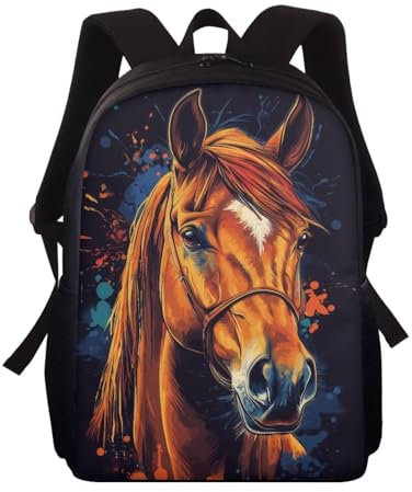 Wnbucioht Kinder-Rucksack für Schule, Büchertasche, Jungen, Mädchen, Schulranzen, 38,1 cm, personalisierbar, Tierpferd, Einheitsgröße